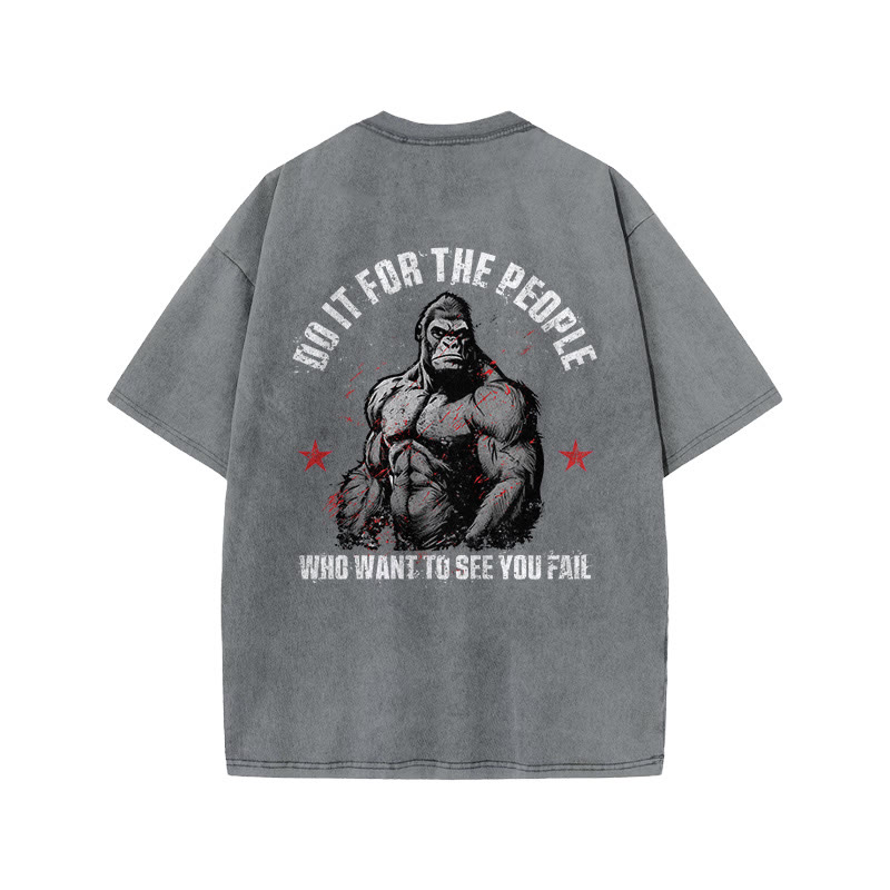 100% Cotton Do It  For The People Gym Print Acid Washed T-shirt - Grey - US20-22(3XL) - image 3