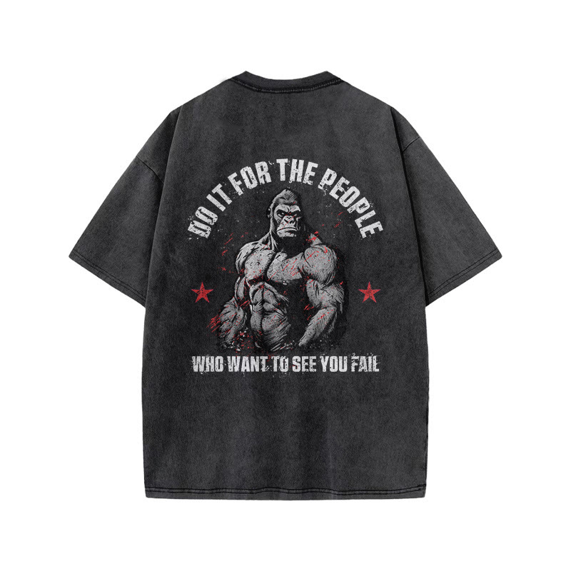 100% Cotton Do It  For The People Gym Print Acid Washed T-shirt - image 2