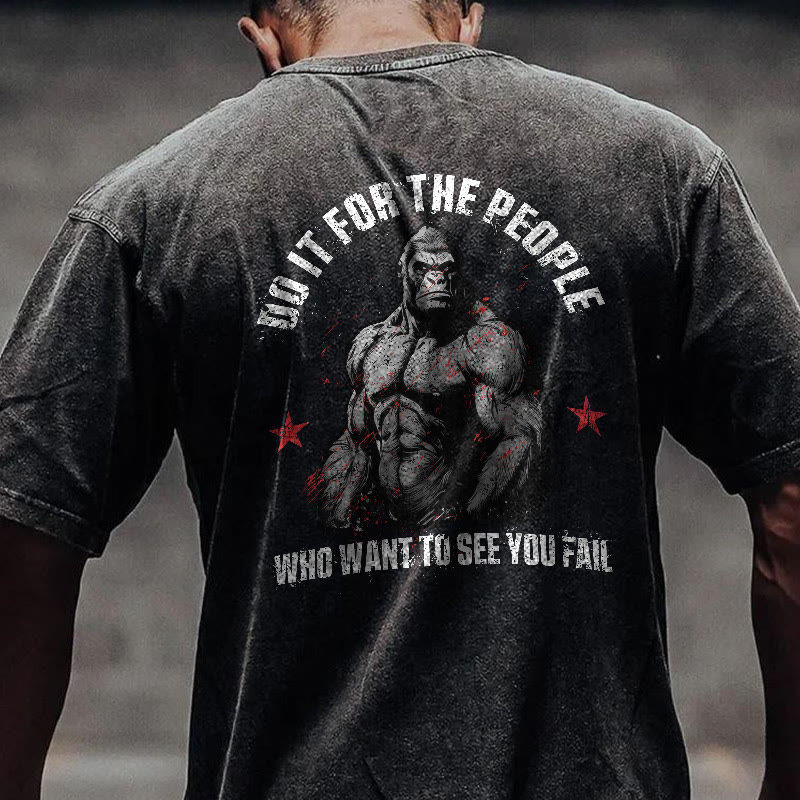 100% Cotton Do It  For The People Gym Print Acid Washed T-shirt - Black - US20-22(3XL) - image 1