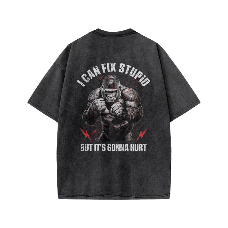 100% Cotton I Can Fix Stupid Gym Print Acid Washed T-shirt - image 2