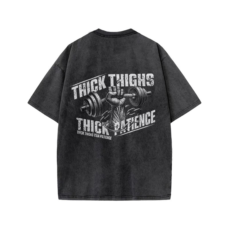 100% Cotton Thick Thighs Thick Patience Gym Print Acid Washed T-shirt - image 2