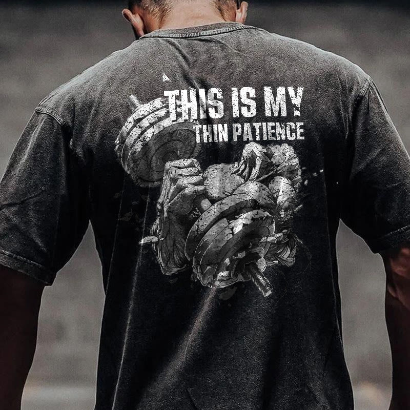 100% Cotton This Is My Thin Therapy Gym Print Acid Washed T-shirt - Black - US20-22(3XL) - image 1