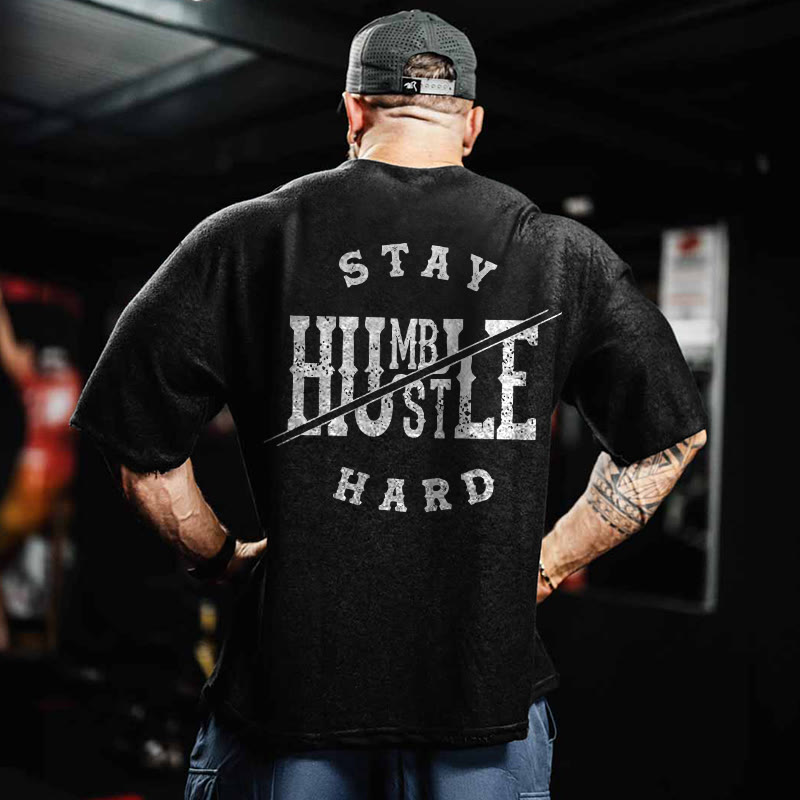 100% Cotton Stay Humble Gym Print Acid Washed T-shirt - image 1