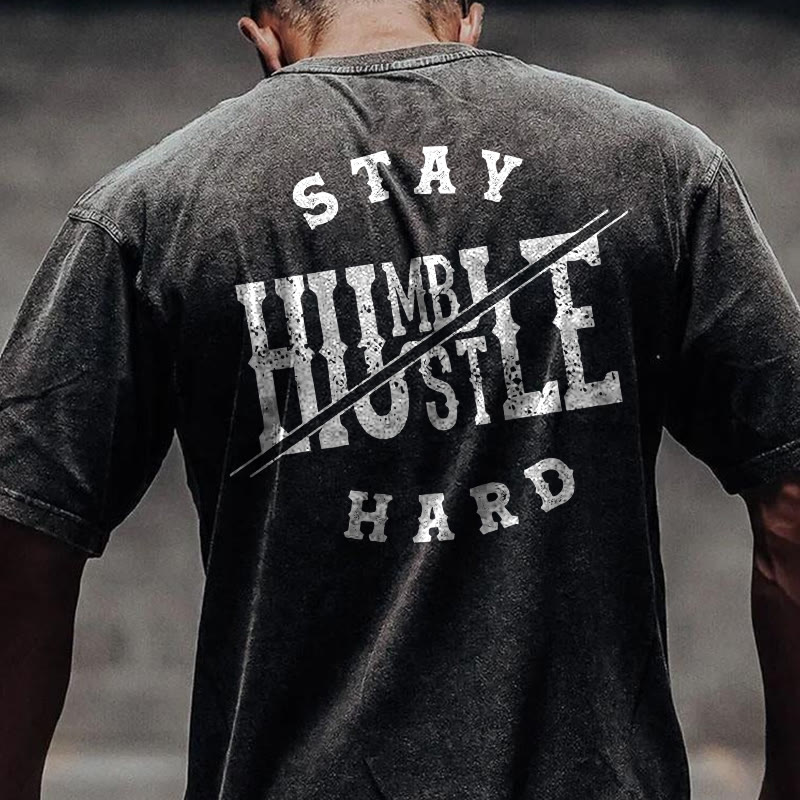100% Cotton Stay Humble Gym Print Acid Washed T-shirt - image 2