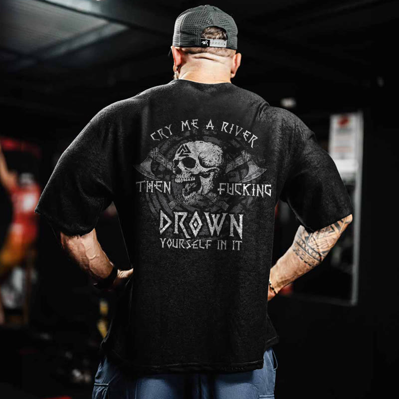 100% Cotton Cry Me A River Gym Print Acid Washed T-shirt - Black - US20-22(3XL) - image 1