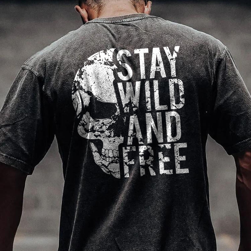 100% Cotton Stay Wild And Free Gym Print Acid Washed T-shirt - image 2