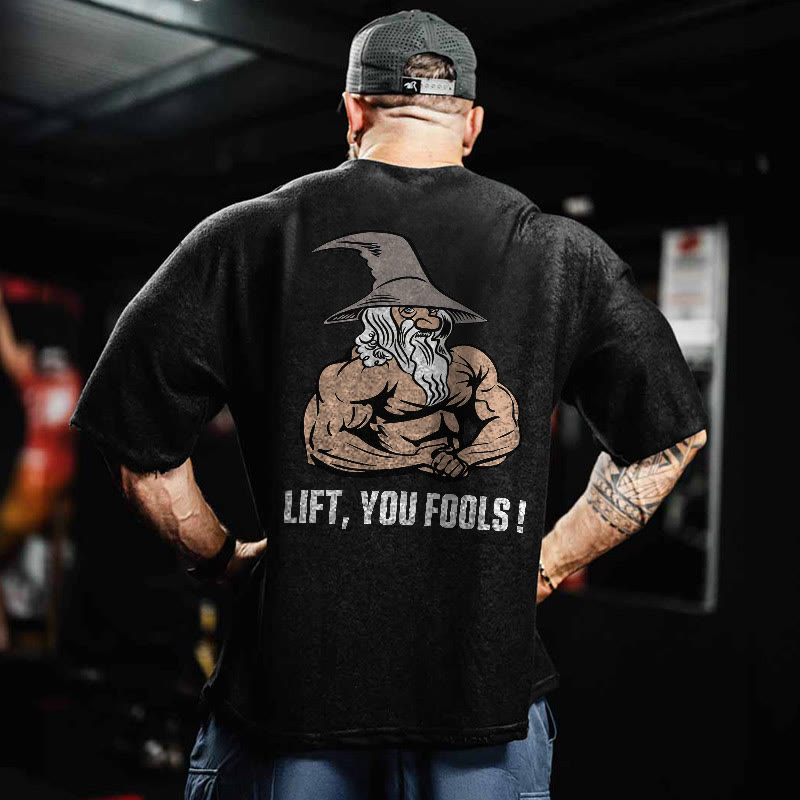 100% Cotton Lift, You Fools! Gym Print Acid Washed T-shirt - image 2