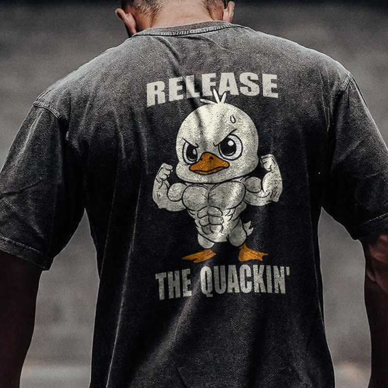 100% Cotton Release The Quackin' Gym Print Acid Washed T-shirt - image 2