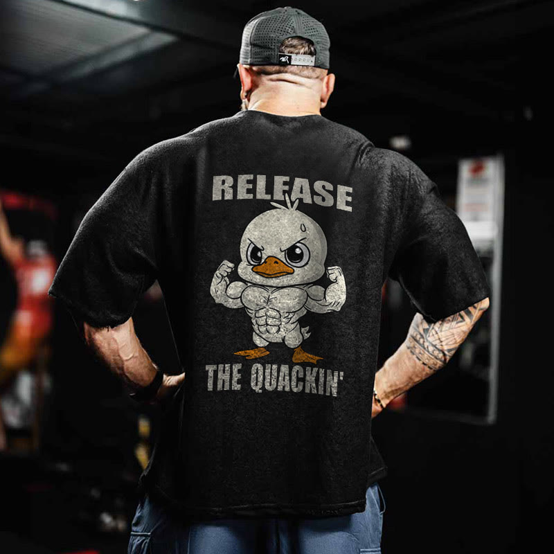 100% Cotton Release The Quackin' Gym Print Acid Washed T-shirt - Black - US20-22(3XL) - image 1