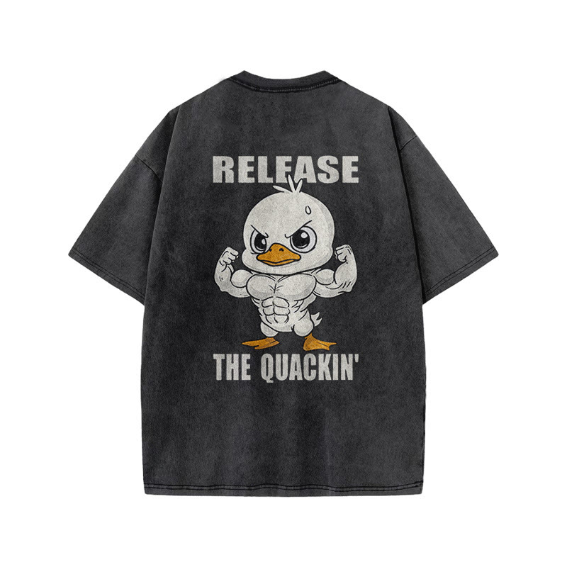 100% Cotton Release The Quackin' Gym Print Acid Washed T-shirt - image 3