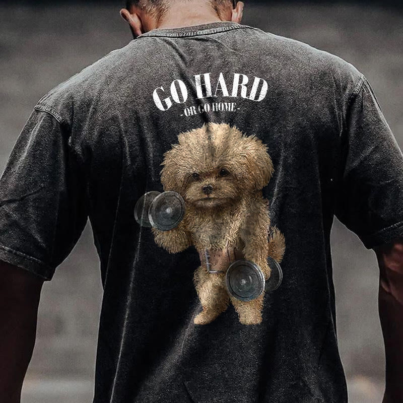 100% Cotton GO HARD Gym Print Acid Washed T-shirt - image 2