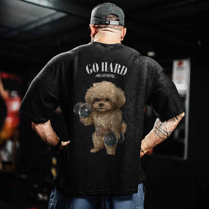 100% Cotton GO HARD Gym Print Acid Washed T-shirt - Black - US20-22(3XL) - image 1