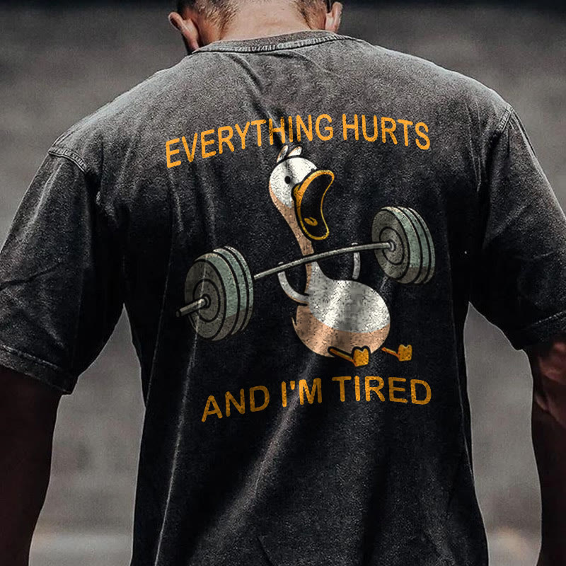 100% Cotton Everything Hurts And I'm Tired Gym Print Acid Washed T-shirt - image 2