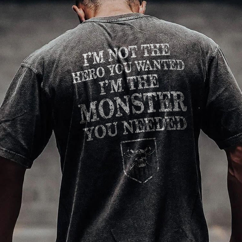 100% Cotton I'm The Monster You Needed Gym Print Acid Washed T-shirt - Black - US20-22(3XL) - image 1