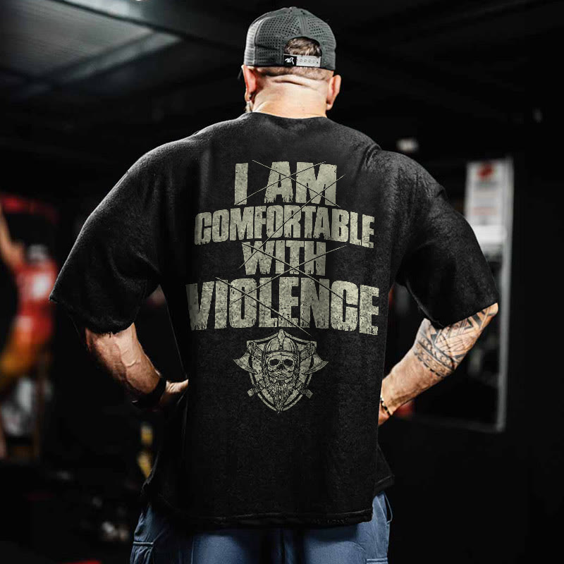 100% Cotton Violence Gym Print Acid Washed T-shirt - image 2
