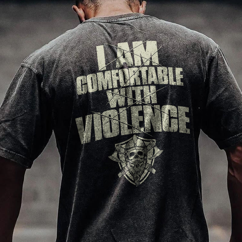 100% Cotton Violence Gym Print Acid Washed T-shirt - Black - US20-22(3XL) - image 1