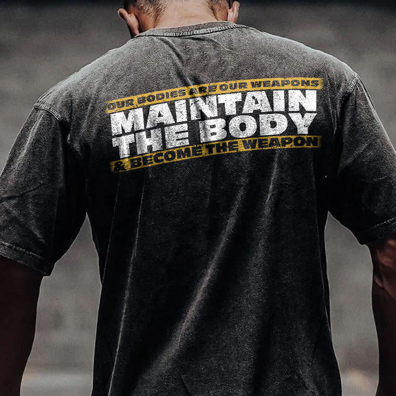 100% Cotton Maintain The Body Gym Print Acid Washed T-shirt - image 2