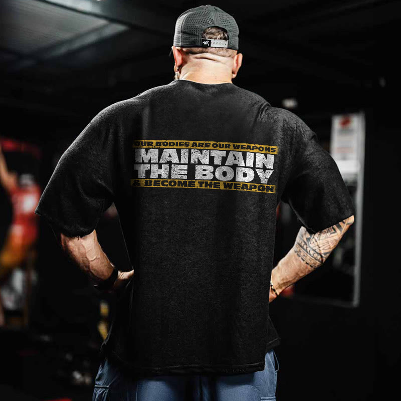 100% Cotton Maintain The Body Gym Print Acid Washed T-shirt - Black - US20-22(3XL) - image 1