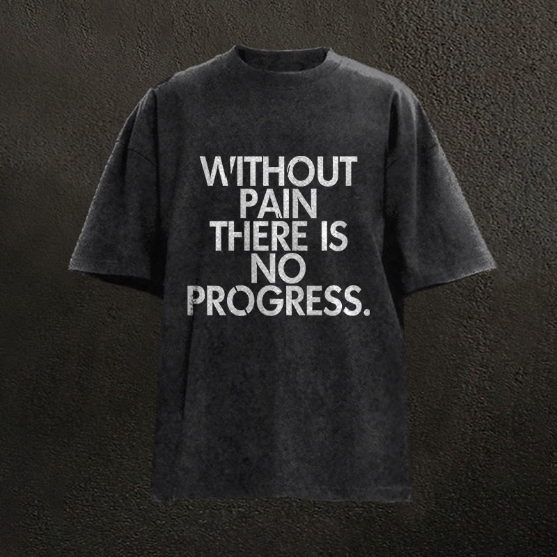 100% Cotton Without Pain There Is No Progress Gym Print Acid Washed T-shirt - Black - US20-22(3XL) - image 2
