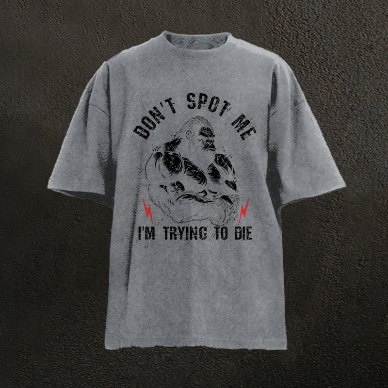 100% Cotton Don't Spot Me Gym Print Acid Washed T-shirt - Grey - US20-22(3XL) - image 2