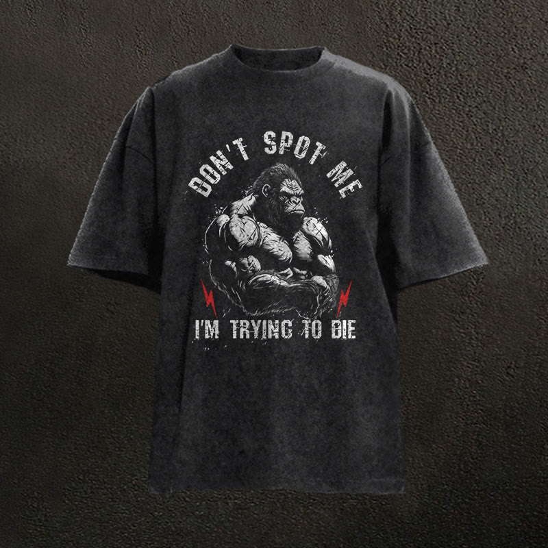 100% Cotton Don't Spot Me Gym Print Acid Washed T-shirt - Black - US20-22(3XL) - image 1