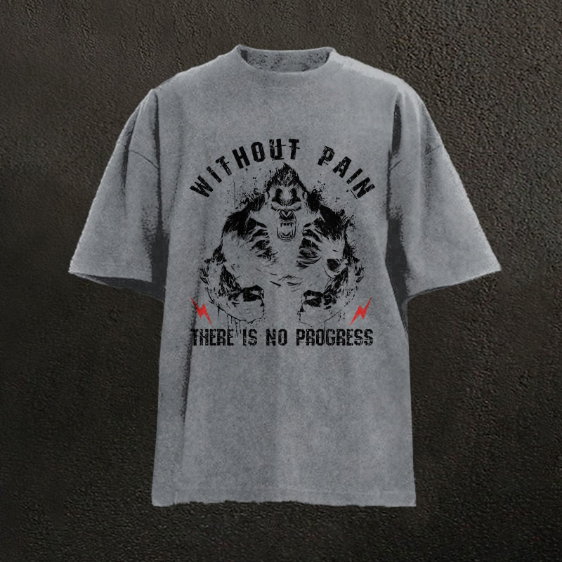 100% Cotton Without Pain There Is No Progress Gym Print Acid Washed T-shirt - Grey - US20-22(3XL) - image 2