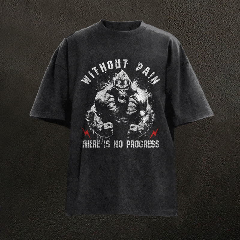 100% Cotton Without Pain There Is No Progress Gym Print Acid Washed T-shirt - Black - US20-22(3XL) - image 1
