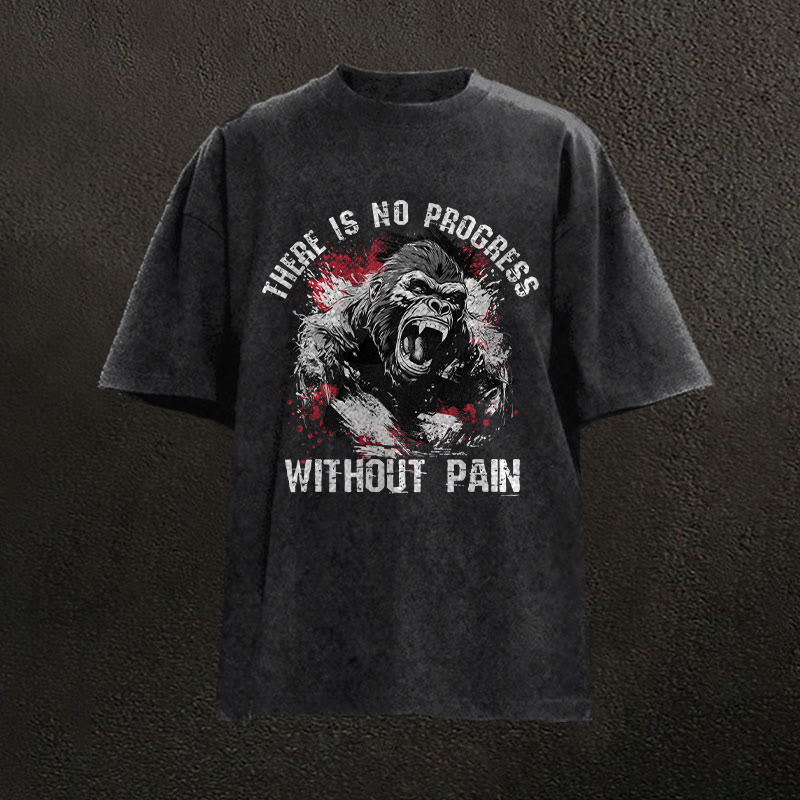 100% Cotton There Is No Progress Without Pain Gym Print Acid Washed T-shirt - Black - US20-22(3XL) - image 1