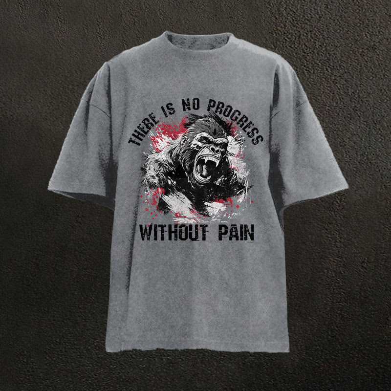 100% Cotton There Is No Progress Without Pain Gym Print Acid Washed T-shirt - Grey - US20-22(3XL) - image 2