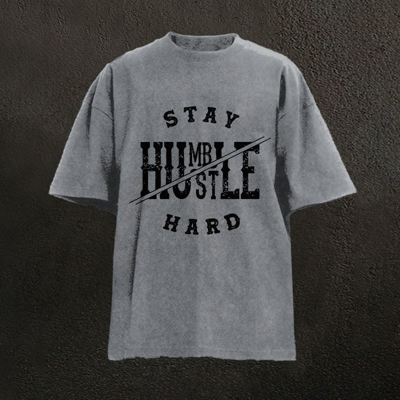 100% Cotton Stay Humble Gym Print Acid Washed T-shirt - Grey - US20-22(3XL) - image 2