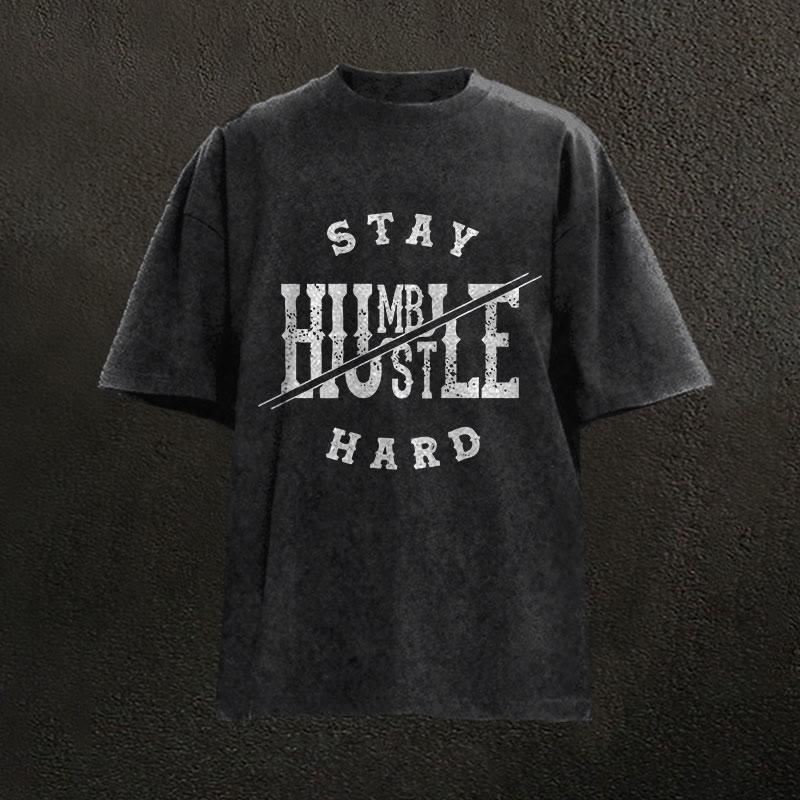 100% Cotton Stay Humble Gym Print Acid Washed T-shirt - Black - US20-22(3XL) - image 1