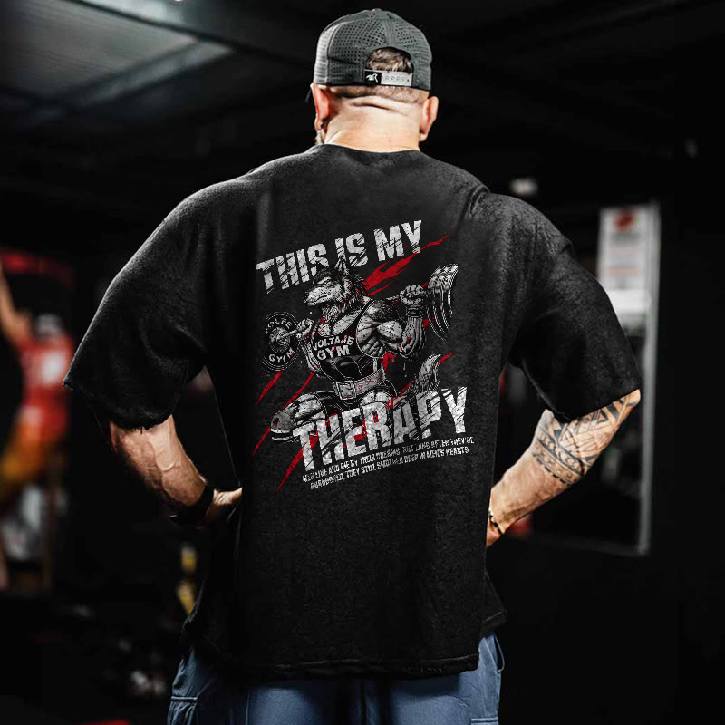 100% Cotton This Is My Therapy Gym Print Acid Washed T-shirt - image 2