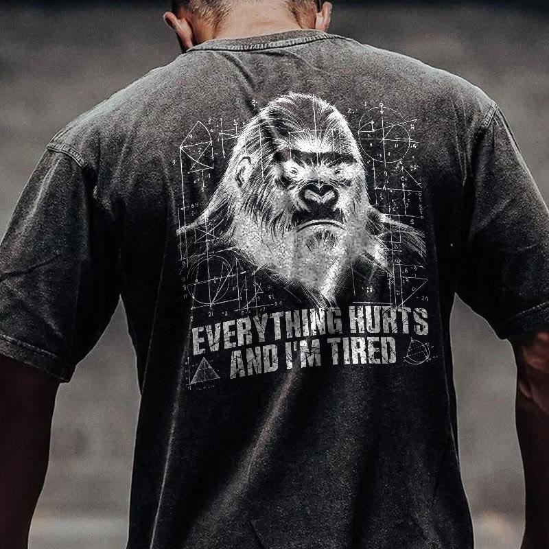 100% Cotton Everything Hurts And I'm Tired Gym Print Acid Washed T-shirt - image 2