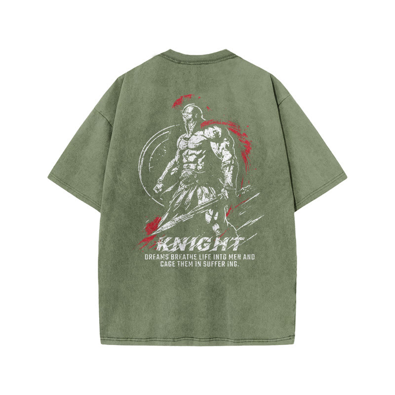 100% Cotton KNIGHT Gym Print Acid Washed T-shirt - Army Green - US20-22(3XL) - image 6
