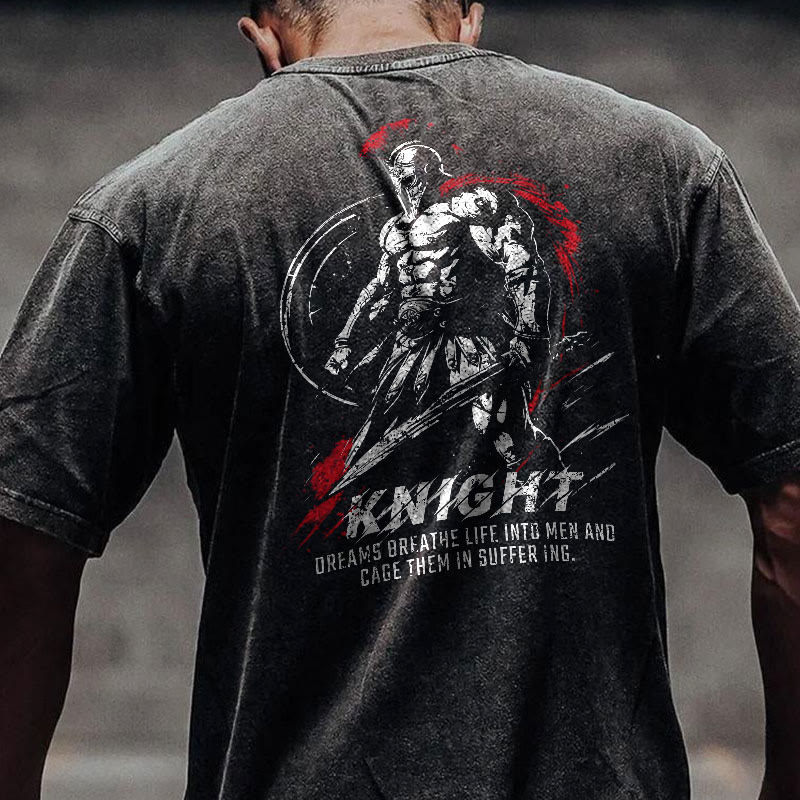 100% Cotton KNIGHT Gym Print Acid Washed T-shirt - image 2