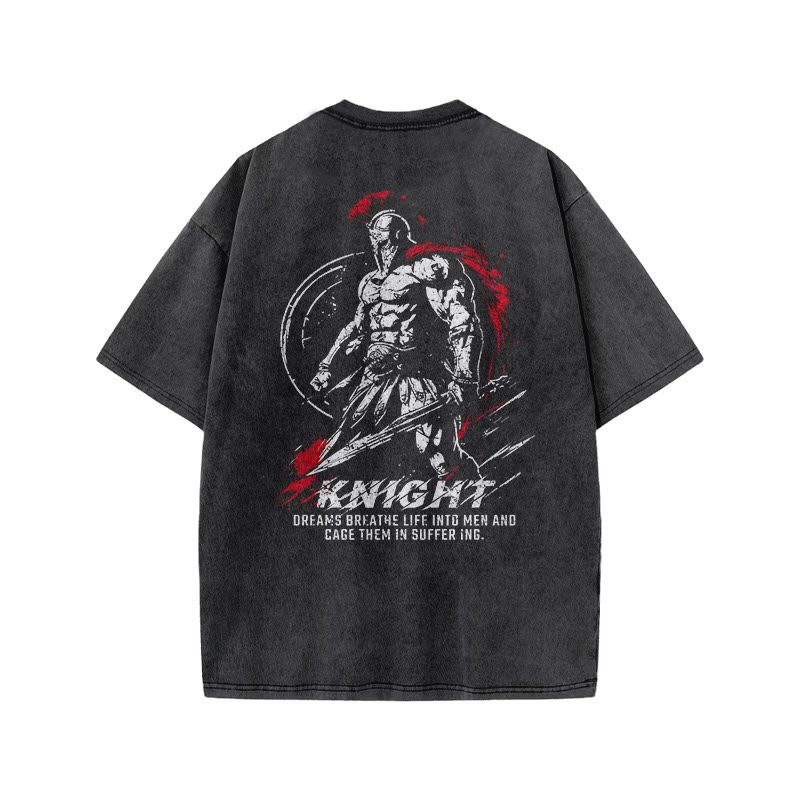 100% Cotton KNIGHT Gym Print Acid Washed T-shirt - image 3