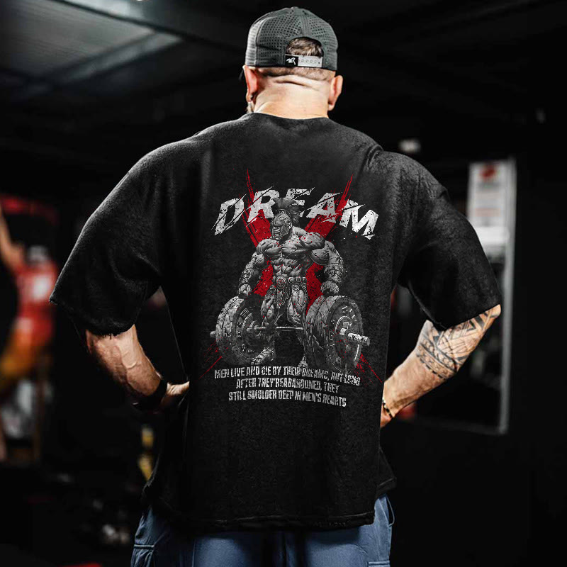 100% Cotton DREAM Gym Print Acid Washed T-shirt - image 2