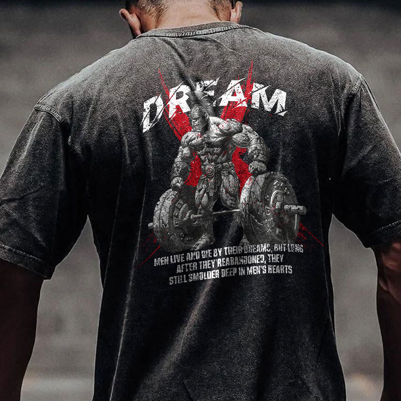 100% Cotton DREAM Gym Print Acid Washed T-shirt - Black - US20-22(3XL) - image 1