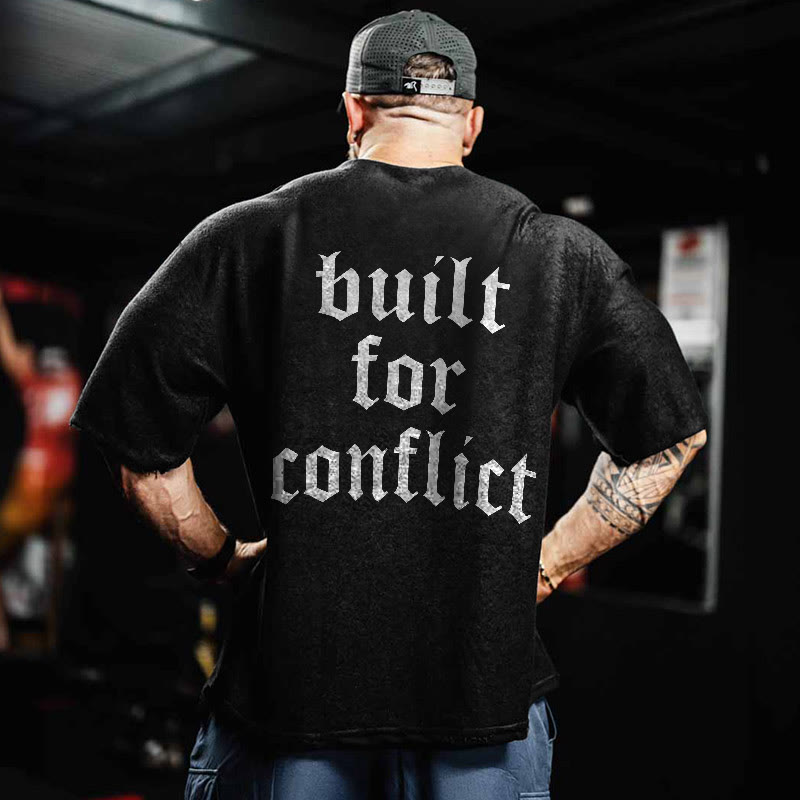 100% Cotton Built For Conflict Gym Print Acid Washed T-shirt - image 2