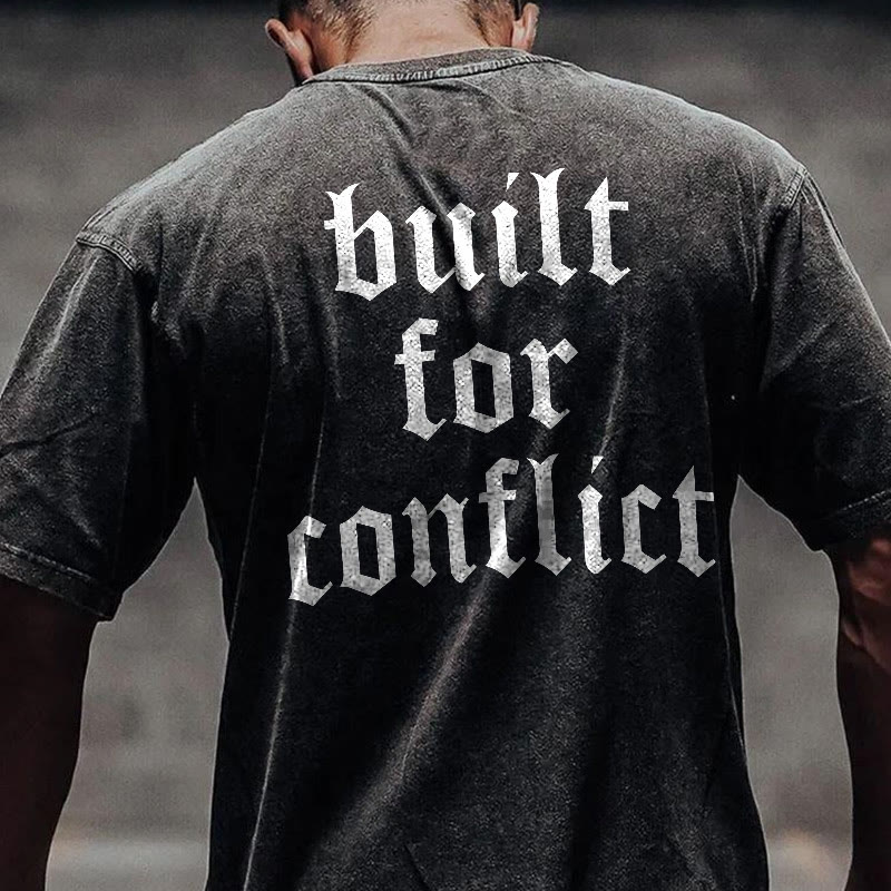 100% Cotton Built For Conflict Gym Print Acid Washed T-shirt - Black - US20-22(3XL) - image 1