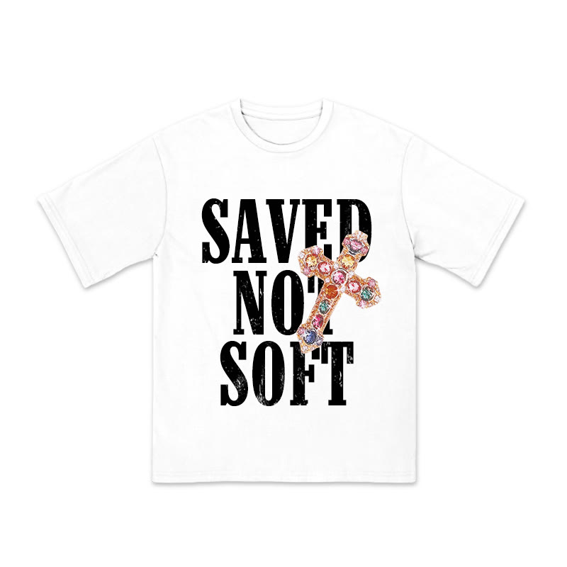 Unisex 100% Cotton Saved Not Soft Gemstone Cross Print T-shirt