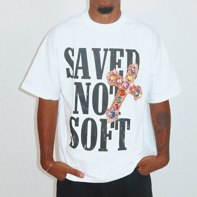 Unisex 100% Cotton Saved Not Soft Gemstone Cross Print T-shirt