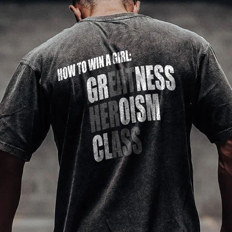 100% Cotton Greatness Heroism Classic Gym  Print Acid Washed T-shirt - Black - US20-22(3XL) - image 1