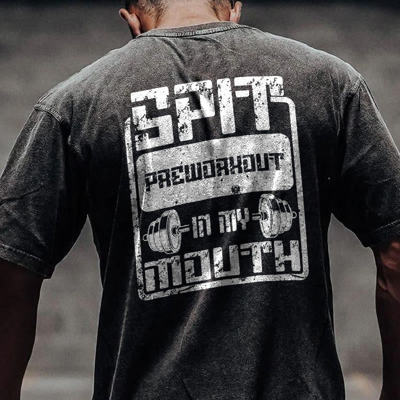 100% Cotton SPIT Gym Print Acid Washed T-shirt - image 1