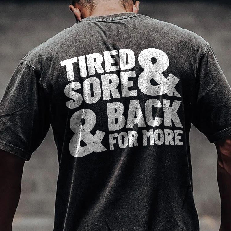 100% Cotton TIRED & SORE Gym Print Acid Washed T-shirt - Black - US20-22(3XL) - image 1