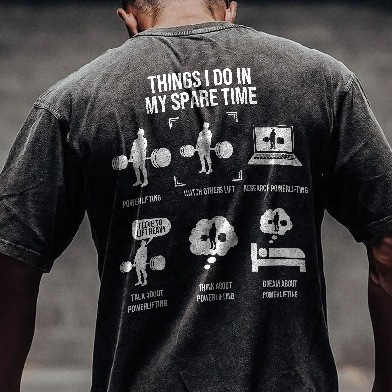 100% Cotton Things I Do  In My Spare Time Gym Print Acid Washed T-shirt - Black - US20-22(3XL) - image 1