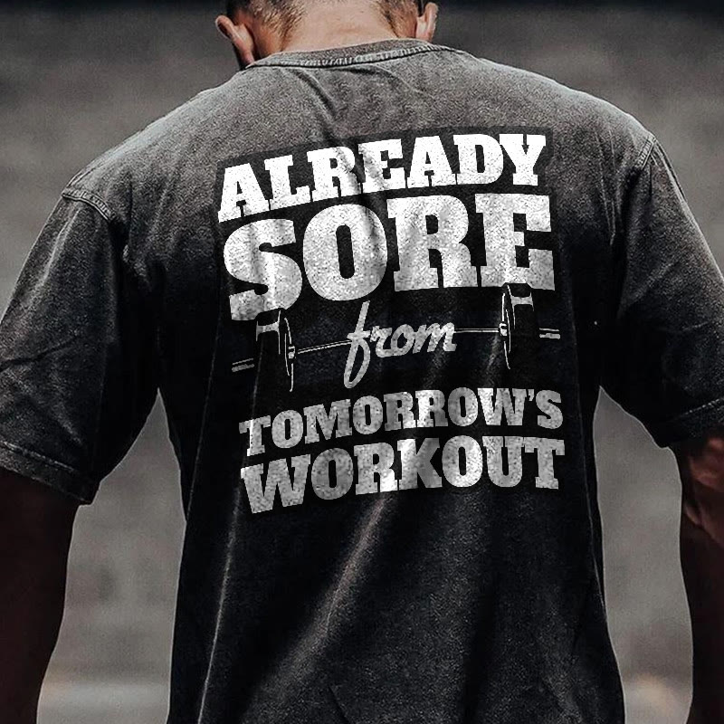 100% Cotton ALREADY SORE Gym Print Acid Washed T-shirt - Black - US20-22(3XL) - image 1