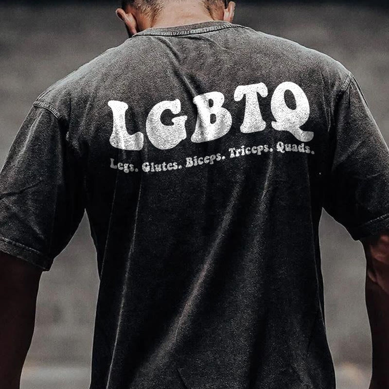 100% Cotton LGBTQ Gym Print Acid Washed T-shirt - Black - US20-22(3XL) - image 1