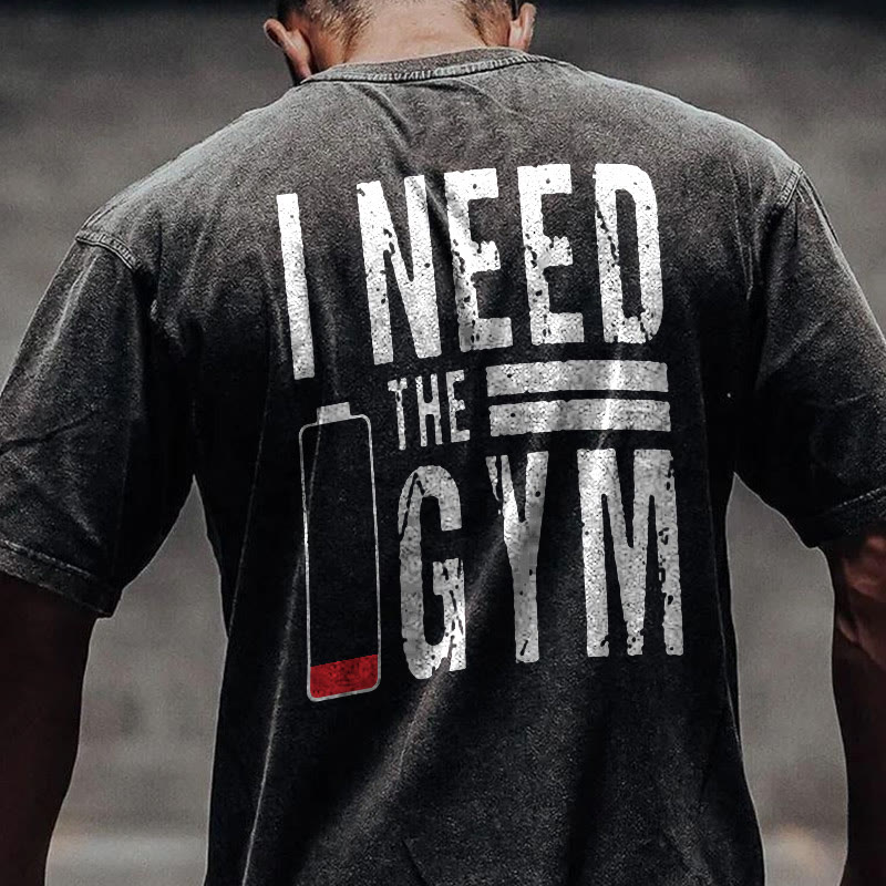 100% Cotton I NEED THE GYM Gym Print Acid Washed T-shirt - Black - US20-22(3XL) - image 1