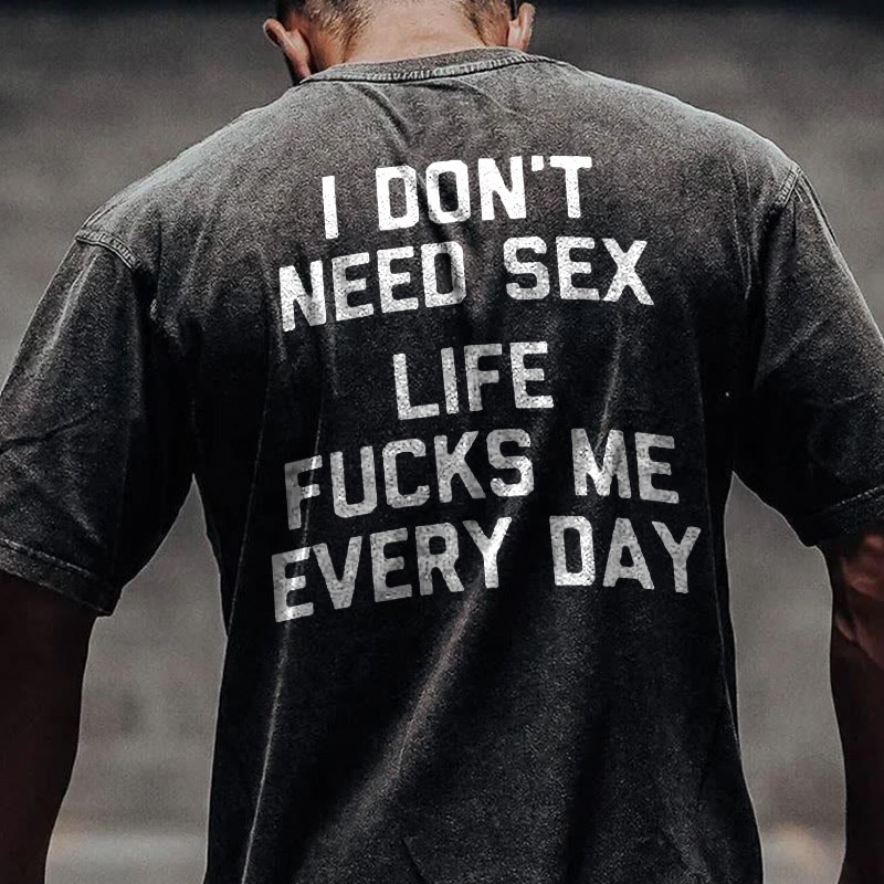 100% Cotton I DON'T NEED SEX Gym Print Acid Washed T-shirt - Black - US20-22(3XL) - image 2